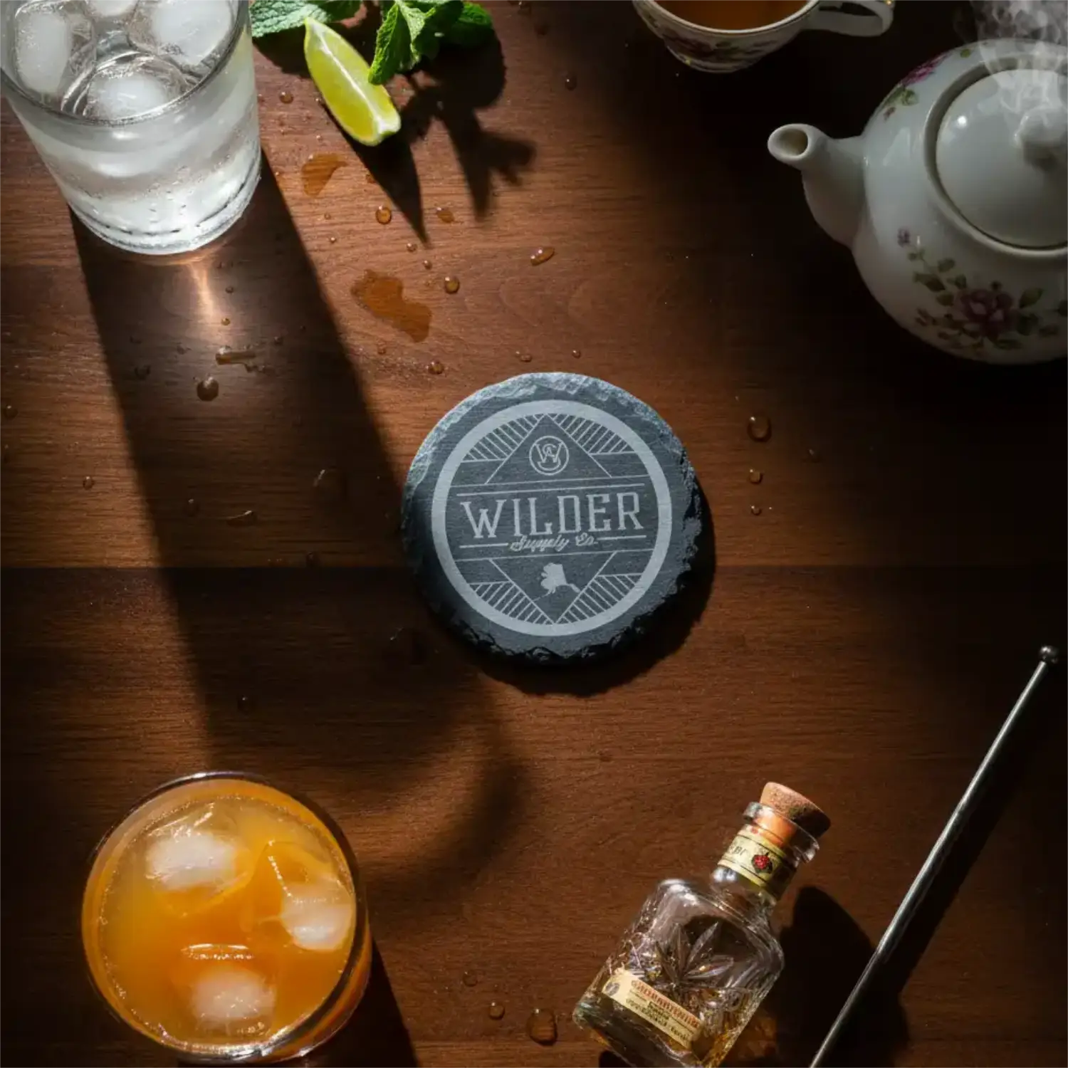 round slate coaster Adirondack design