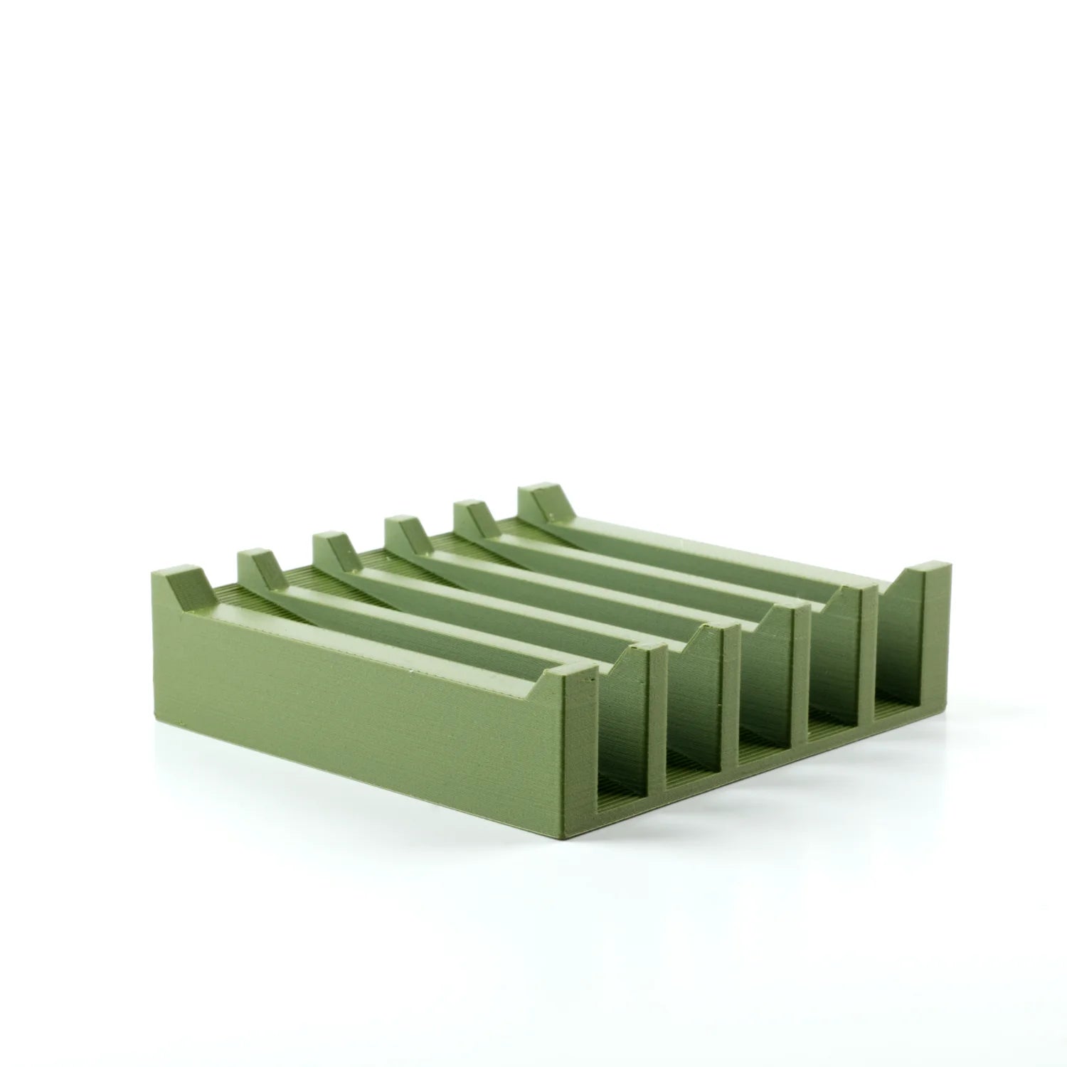 small olive green biodegradable soap dish 3d printed from plant-based filament. made in Alaska